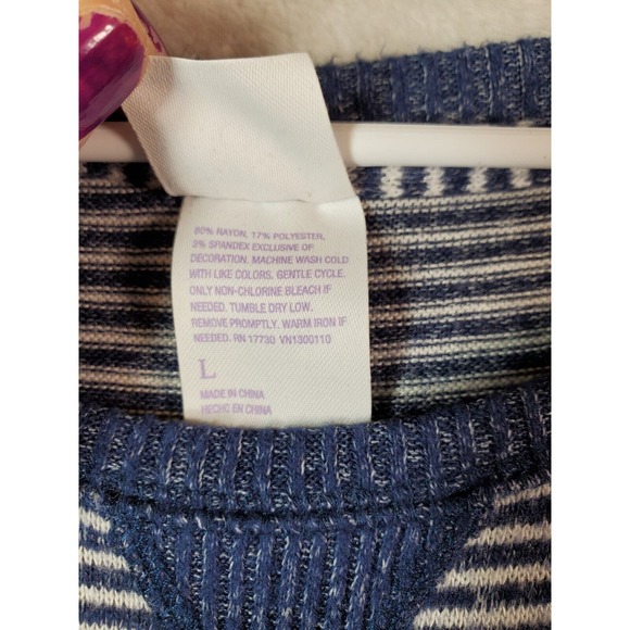 Stars Above Oversized Shirt Top Womens Large Blue Striped Knit Rayon Long Sleeve - Picture 8 of 8